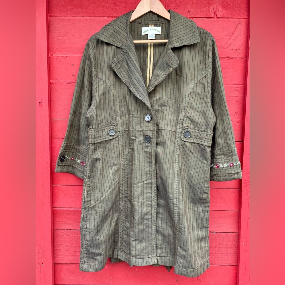 Mrs. Pepper long sleeve embroidered midi trench coat